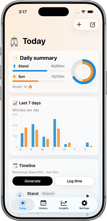StandyPants app preview on iPhone